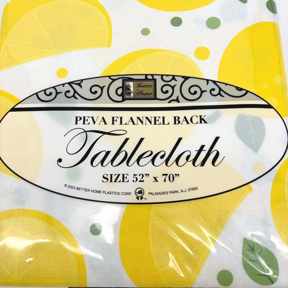 Better Home Tablecloth Lemon Print PEVA Flannel Back Summer Fruit 52x70 Citrus